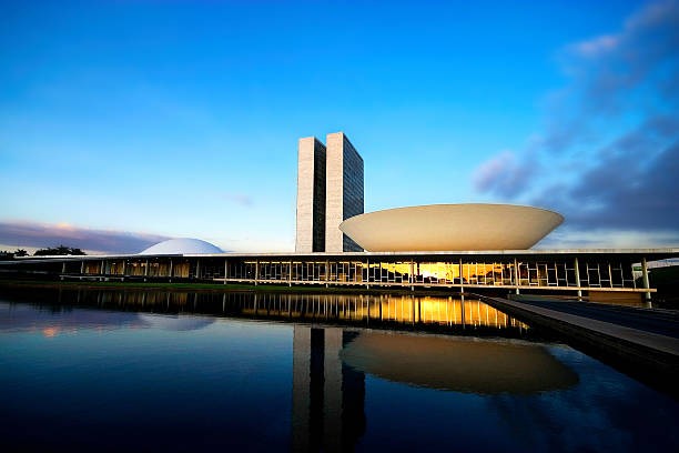 Brasilia, Federal District, Brazil - May 27, 2007: Brazil's Bicameral National Congress is part of the city's main monuments and was projected by the brazilian architect Oscar Niemeyer. Since the 1960s, the National Congress has been located in Brasília. 